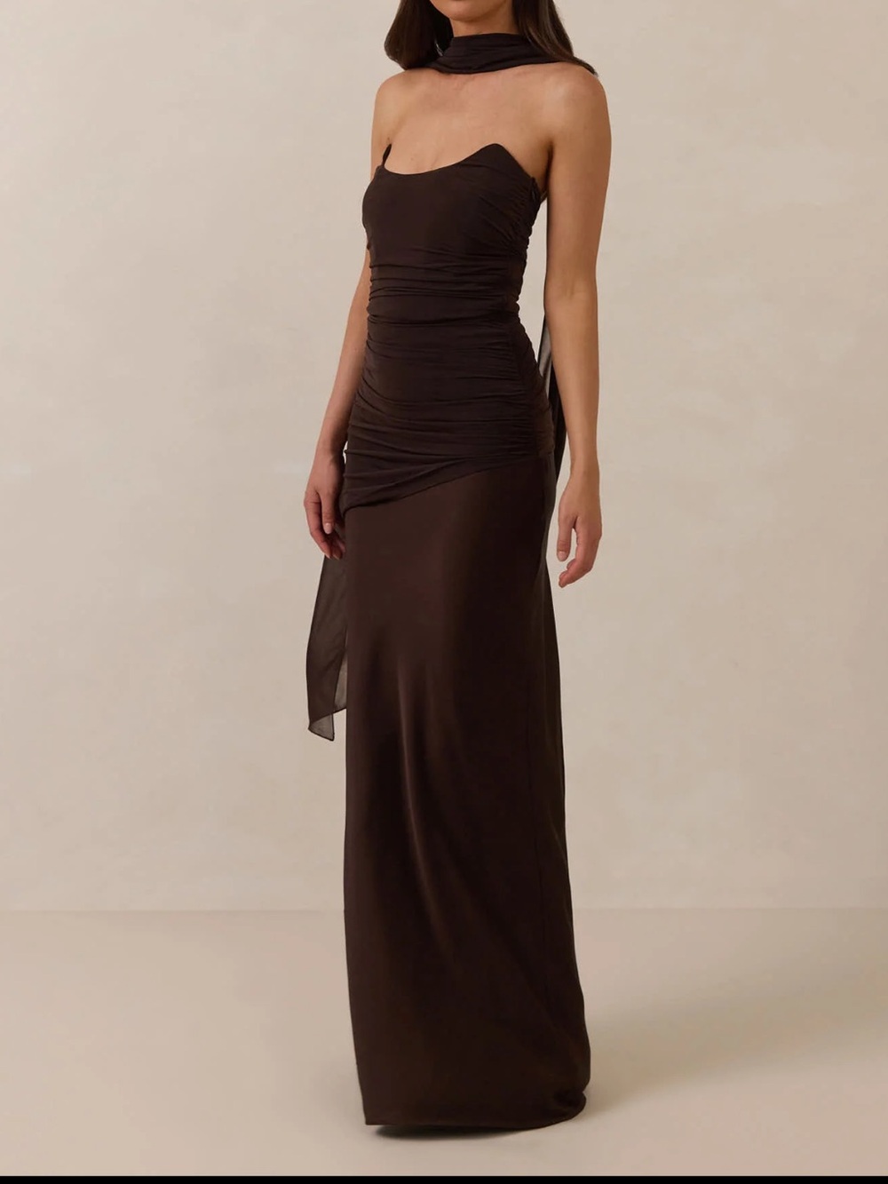 Park & Fifth Strapless Chocolate Brown Ruched Evening Gown